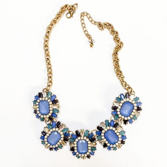 Susan GraverStatement Necklace Blue Rhinestone Flower Chunky Bold 18"+2" NWOT - Picture 2 of 8